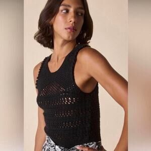 St. Roche Marilyn Sweater Vest Knitted Top Crochet Tank Sz XS Cotton Sheer Boho